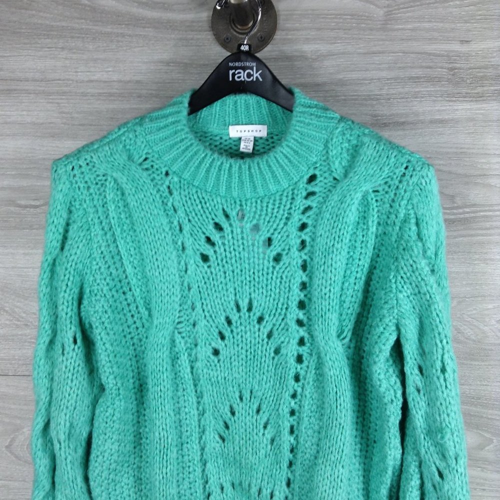 TOPSHOP Turquoise Shell Knit Crewneck Sweater - Picture 4 of 9